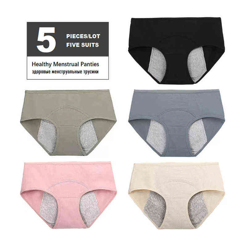 

5 Pcs Women Menstrual Panties Cotton Leak Proof Period Briefs Absorbtent Lingerie Ma'am Sexy Comfortable Physiological Underwear 211109, 5 pcs mixed