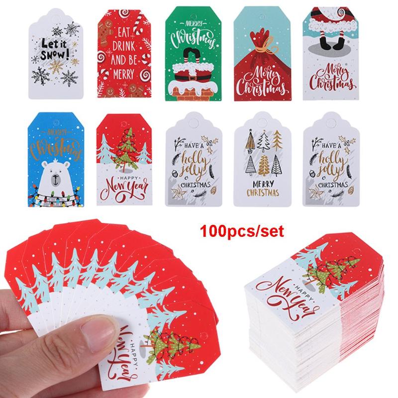 

Christmas Decorations 100pcs DIY Xmas Decoration Kraft Paper Santa Claus Hang Tags Labels Tag Gift Wrapping