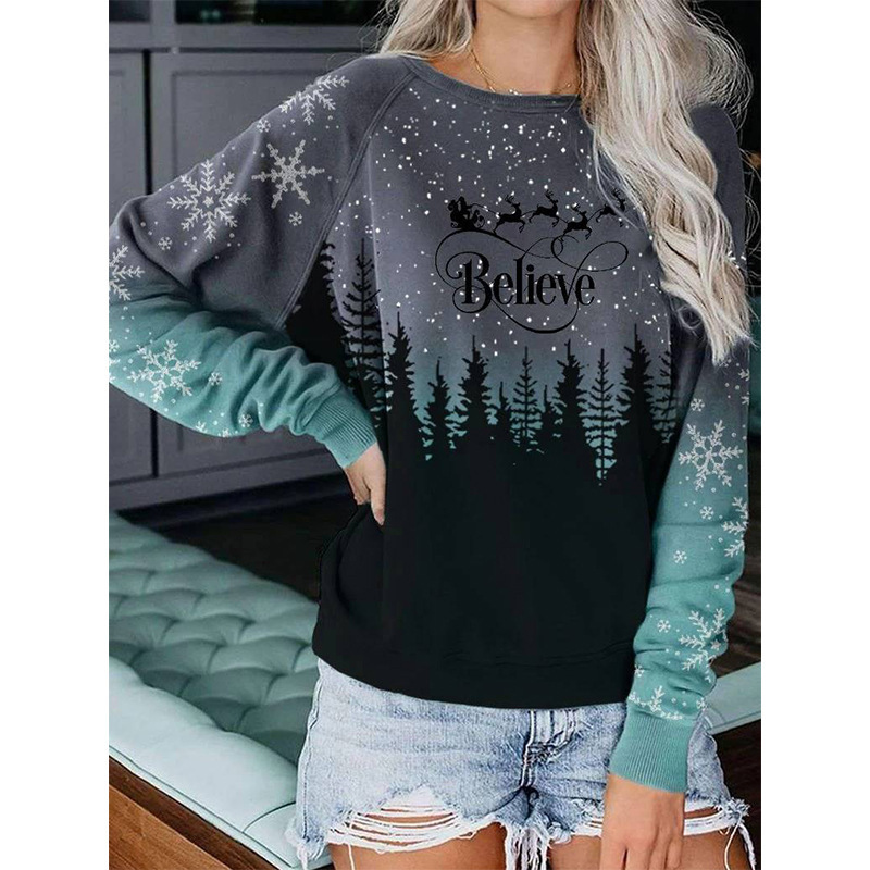 

2021 Gradient Black Forest Letters Printing Loose Sweatshirt Women O-neck Fashion Designer Vintage Christmas Clothes for Teens Kawaii Tn02