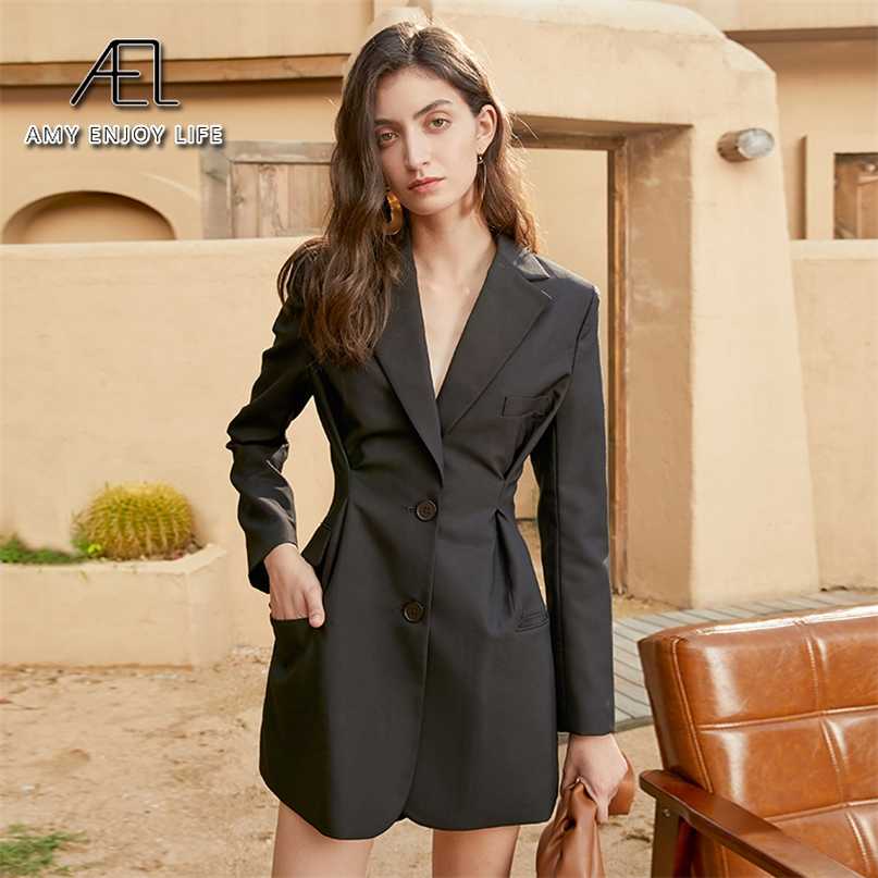 

AEL women long blazer pink Elegant slim waist minidress year party spring Women's wear 211019