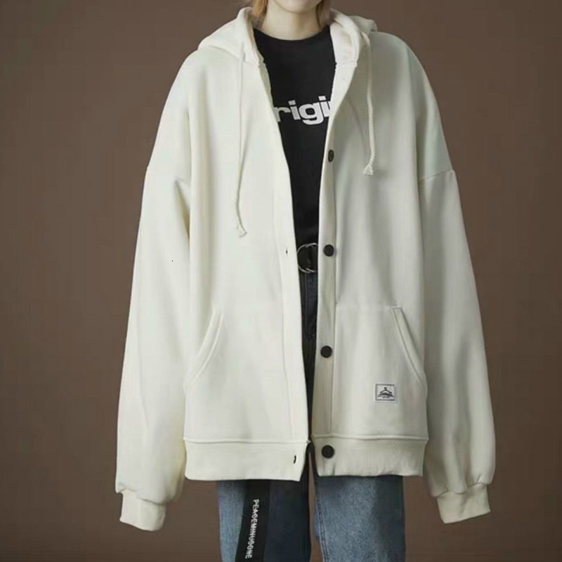 

2021 New Deeptown Slido Moletom Feminino Outono Inverno Roupas Femininas Streetwear Solto Casual Zip Up Hoodie Moda Branco Hoodies Zs37, Black