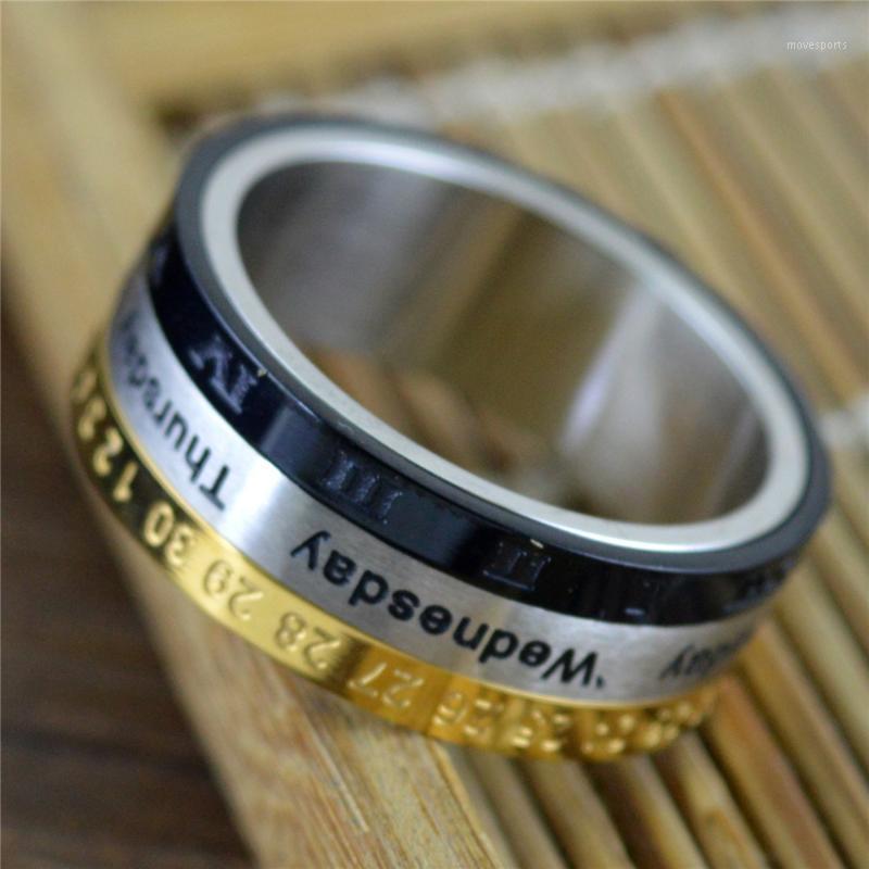

Wedding Rings Arrivals Can Choose Date And Week Rotating For Men Women Titanium Steel Top Quality Jewelry Three Color Mix Ring1