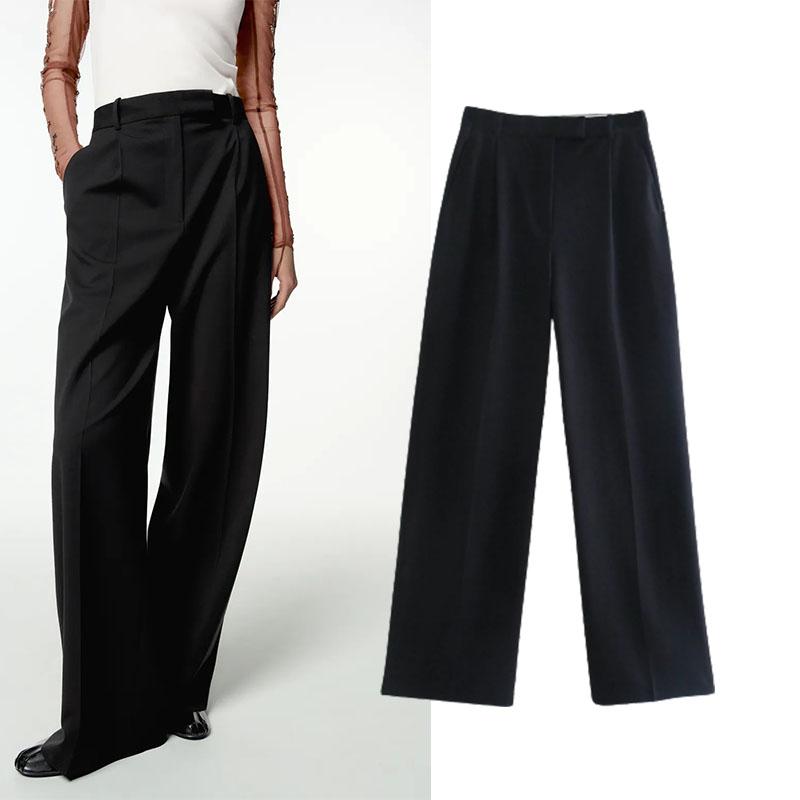 

Women's Pants & Capris Za 2021 Autumn Fashion Casual Straight Type Neutral Wind Vintage High Waist Long Wide Leg Female, Beige