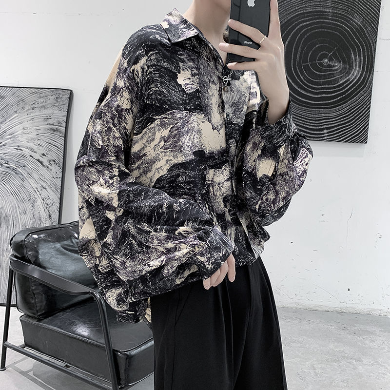 

2021 New Men's Casual Hawaiian Lazy Style Loose Lantern Sleeve Shirt Camisa Masculina Mens Clothes Fashion Shirts Size M-2xl Liv5, Black