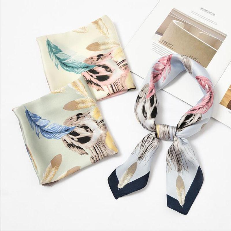 

Scarves Women Scarf Silk Wrap Elegant Bird Feather Print Headband Head Neck Tie Band Neckerchief Bag Decorative Square