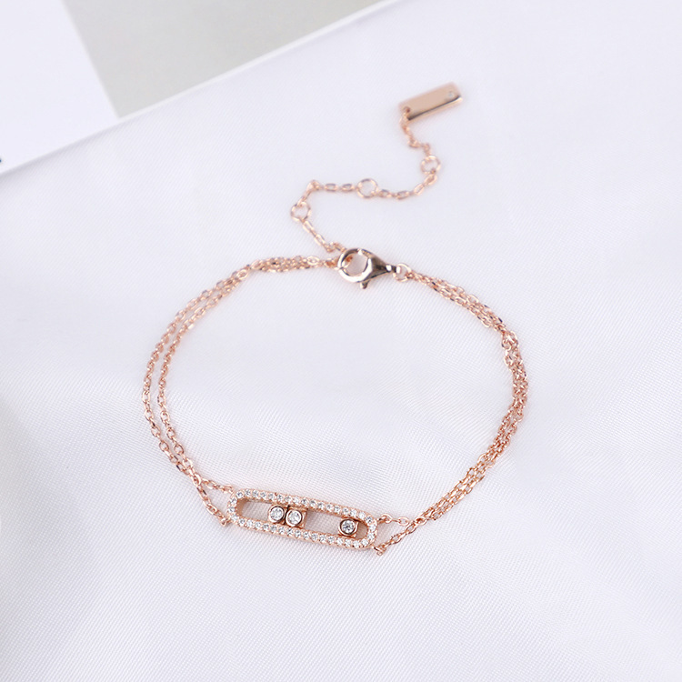 

Messik S925 Sterling Silver French Style Sliding Women Bracelet with 3 Three Diamond Simple and Removable Versatile Bracelet Jewelry