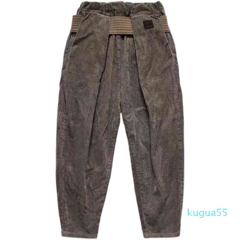 

Kapital Hirata and Hiro tapered pants men's Corduroy elastic waist Capris casual overalls, Dark brown
