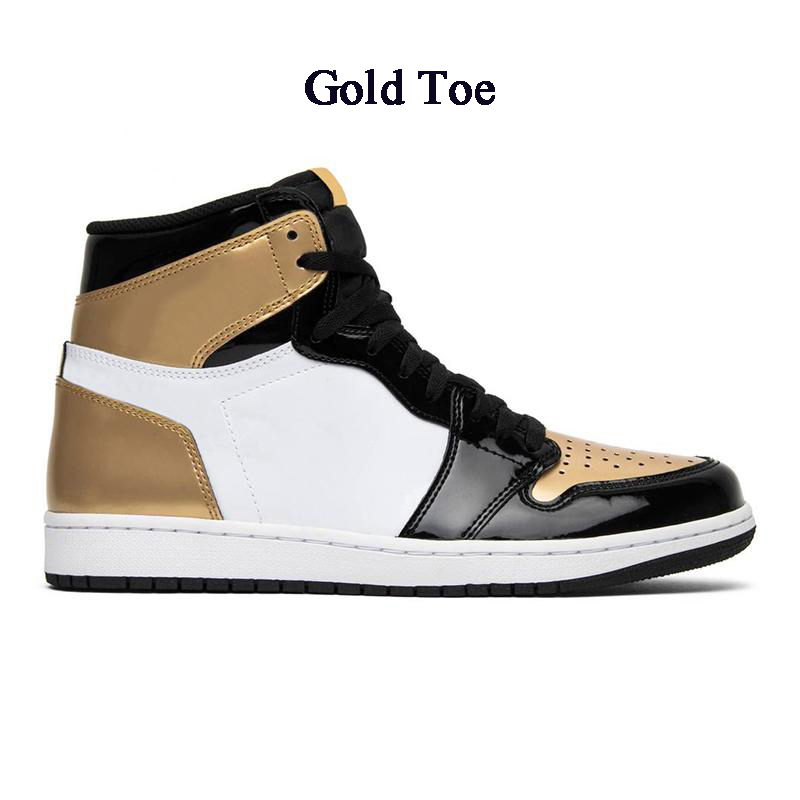 

New 1 high basketball shoes 1s mid chicago royal toe black metallic gold pine green black Patent men women Sneakers trainers, Black;gray