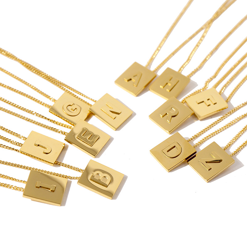 

wedding dress jewelry european style surname capital small square letter necklace high quality copper designer necklace women jewelry, Silver