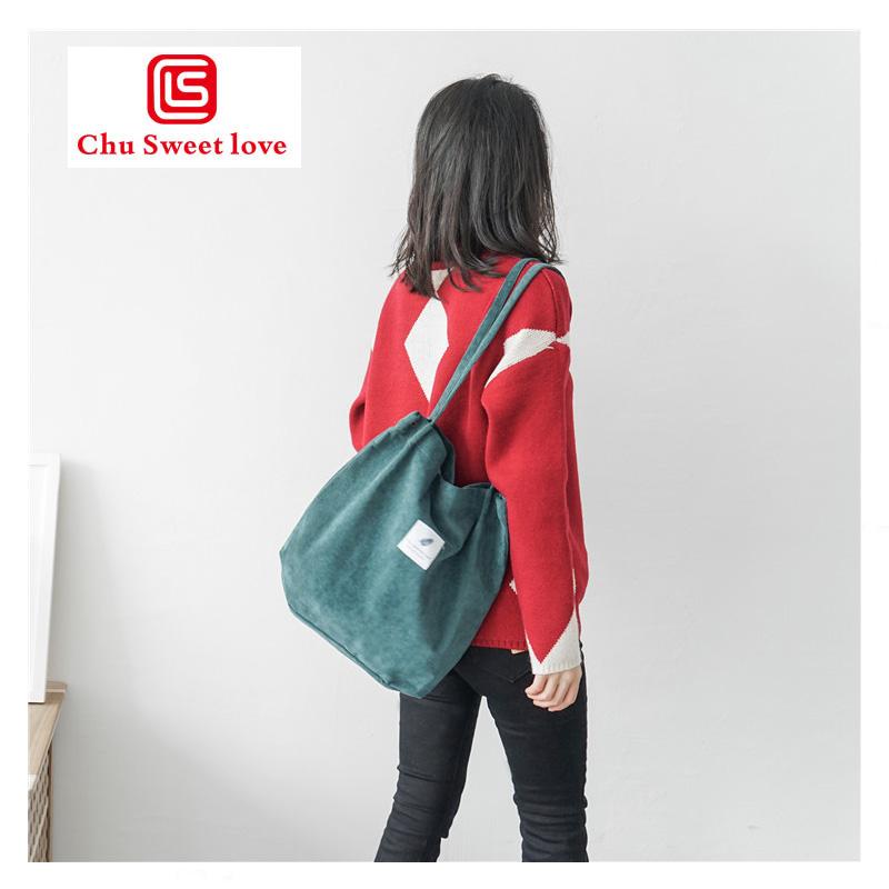 

Shopping Bags Solid Color Cord Shoulder Environmental Tote Package Canvas Bag Purses Casual Storage For Women, White