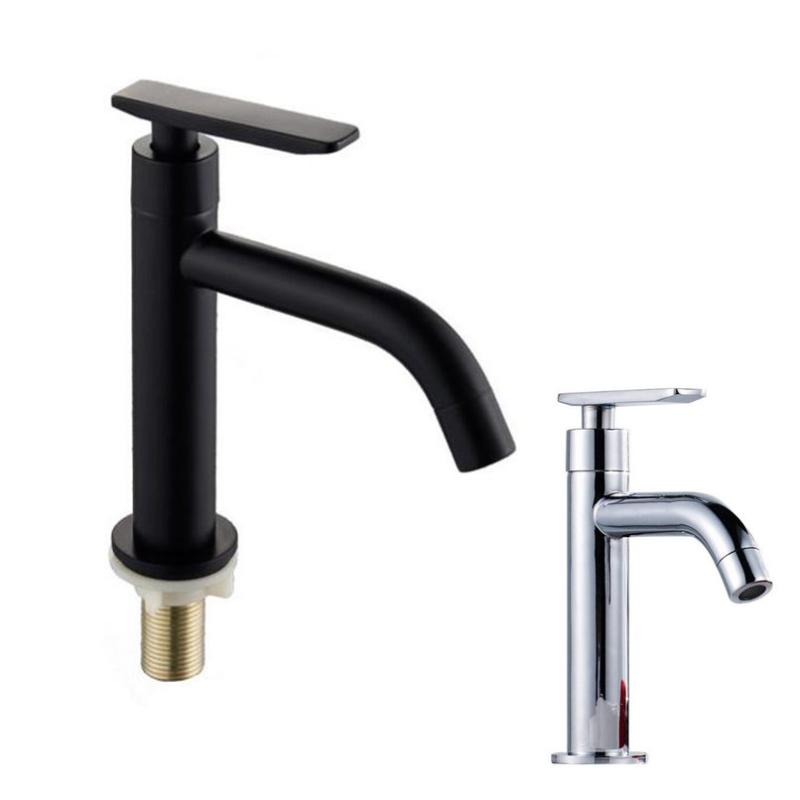 

Bathroom Sink Faucets G1/2 Brass Black Single Cold Washbasin Faucet Elegant Deck Mounted Basin Chrome Plated Tap