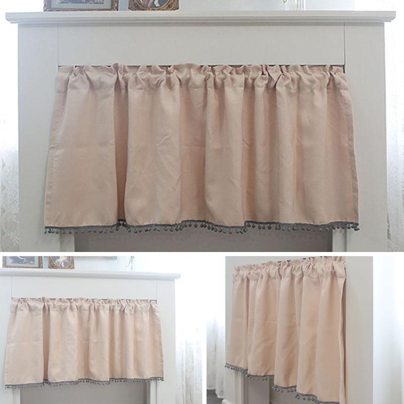 

Half-curtain Blackout Pompom Balls Hem Short Curtain Rod Pocket Small Window for Kitchen Cabinet Cafe Door Drapes Home Decor New, Pink