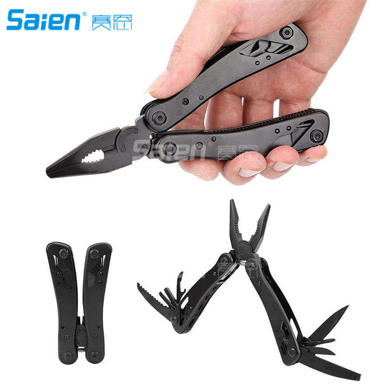 

Folding Plier, Multipurpose Outdoor Survival Portable 12 In 1 Non Slip Pocket Multi Tool Set For Men With Pincers/Screwdriver Black
