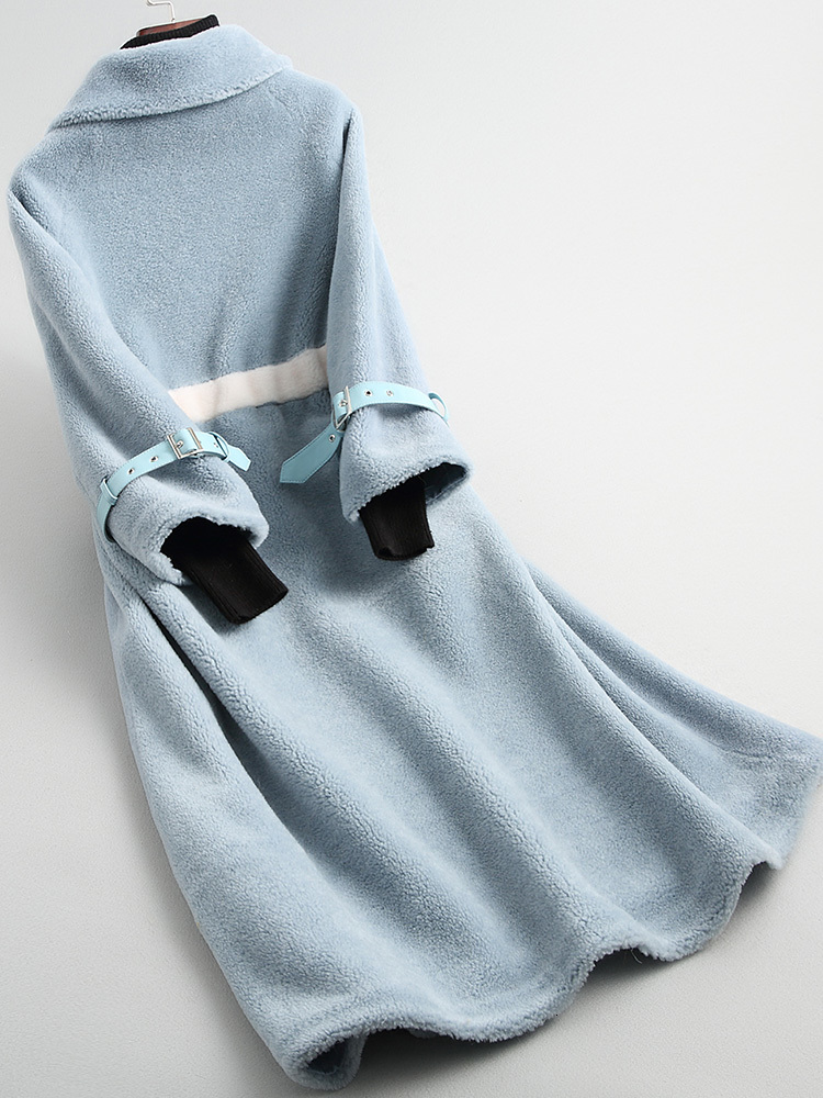 

2021 New Real Wool Coat Women Long Elegant Autumn Winter Jacket Women's Fur Coats Abrigo Mujer Invierno Kqn10205 Kj2696 46nn, Sky blue