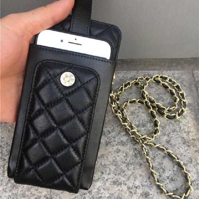 

Sheepskin Phone Bag With Card Holder Small Chain Shoulder Bags Genuine Leather Designer Crossbody Bags Plaid Purses and Handbags, Black