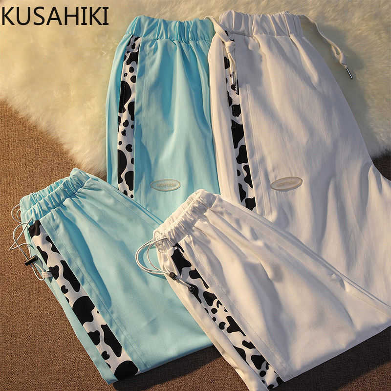

High Waisted Sweatpants Women Men Causal Harem Trousers Korean Spring Summer Patchwork Long Pants Mujer 6F852 210603, Blue