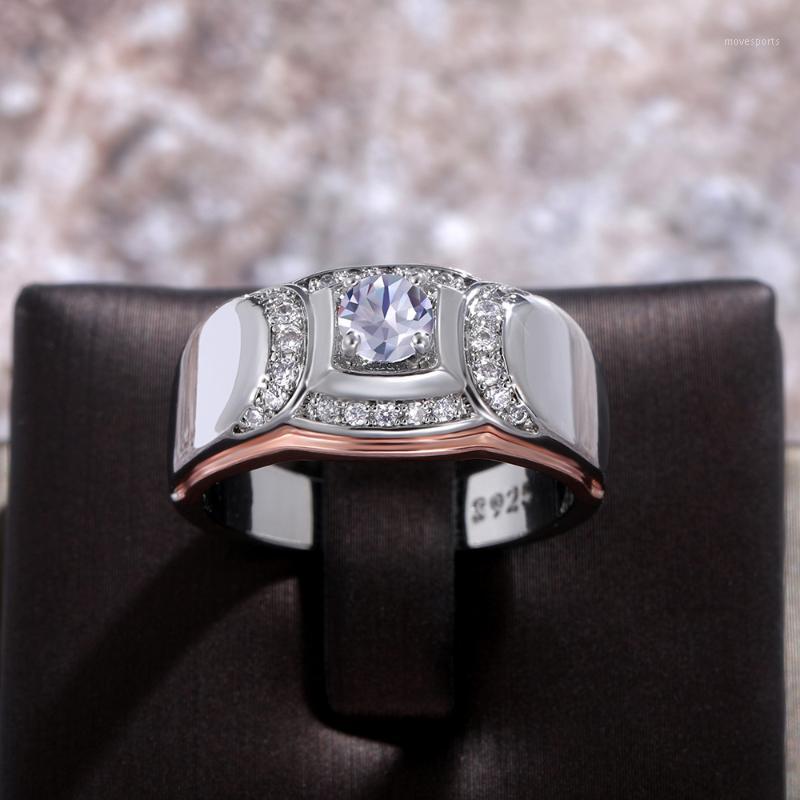 

Wedding Rings Punk Male Female White Zircon Stone Ring Rose Gold Silver Color Dainty Round Big Engagement For Women Men1