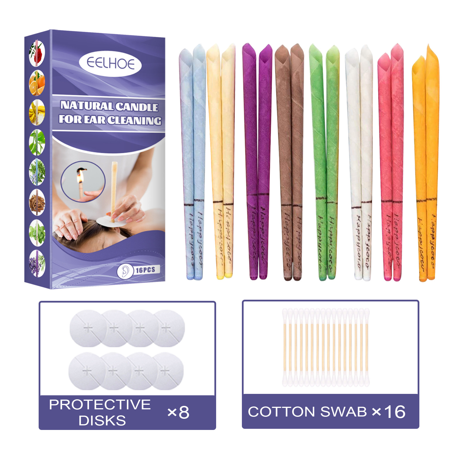 Free freight EELHOE OEM ODM Ear Candles Horn type ear candle relief pressure relaxation cleaning belt plug multicolor suit-image-749629651