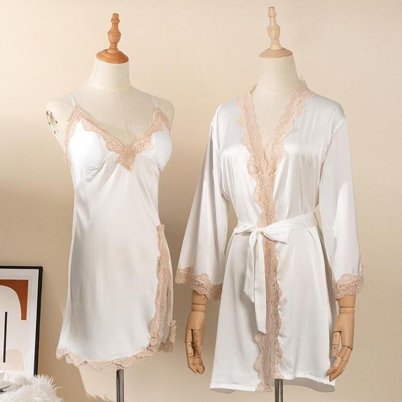 Women&#039;s Sleepwear Robe Set Faux Silk For Women Kimono Bathrobe Gown Satin Night Lace Nightgown Summer Bridal Wedding Suits 41EE-image-702077743