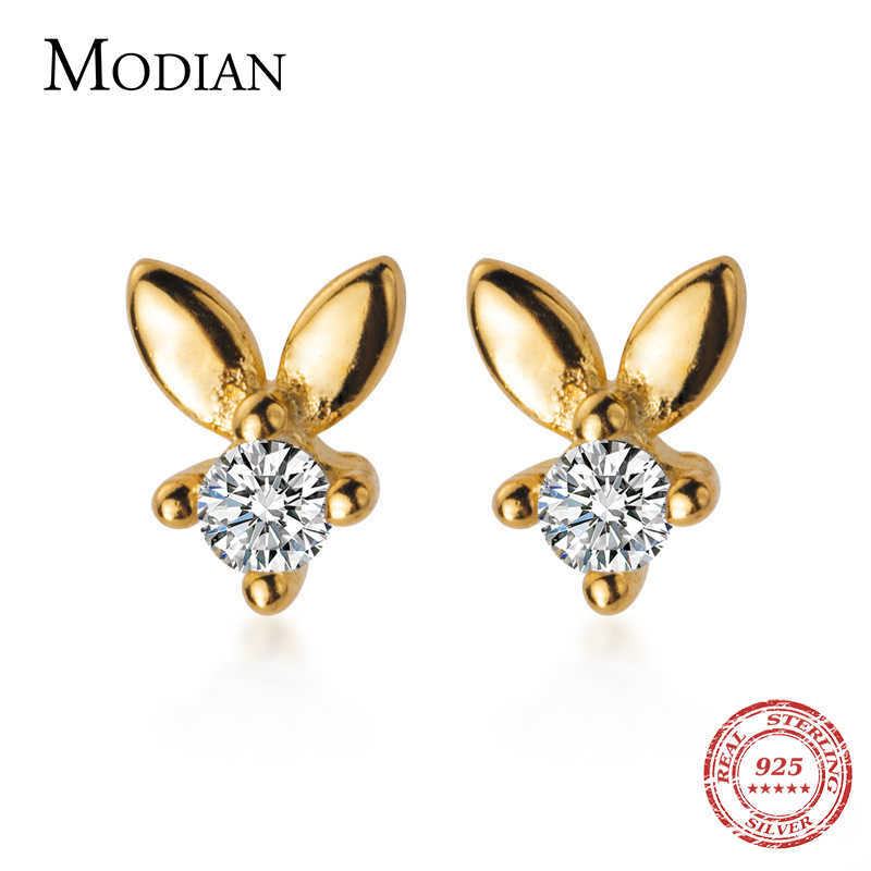 

Gold Color Victory Shape Stud Earrings for Women 925 Silver Ear Studs Jewelry Gifts Girl Fashion 210707