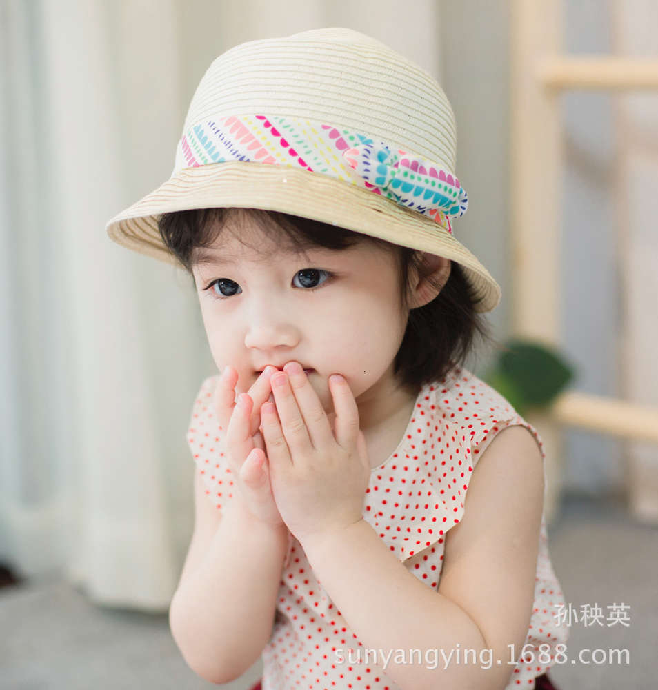 

Marseille children's colorful candy straw hat sun Princess Hat, Yellow