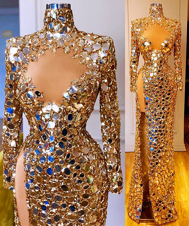 

2021 Plus Size Arabic Aso Ebi Gold Sequined Sexy Prom Dresses Long Sleeves High Split Evening Formal Party Second Reception Gowns Dress ZJ330, Purple