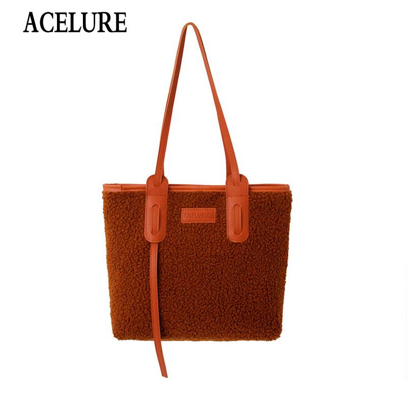 

ACELURE White Brown Vintage Fashion Casual Totes High Capacity Shoulder Crossbody Bags for Women Simple Style Shopping Purse Bag