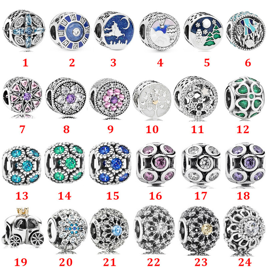 

Designer Jewelry 925 Silver Bracelet Charm Bead fit Pandora Love Blue Clover Magic Flying Carpet Journey Slide Bracelets Beads European Styl, Black