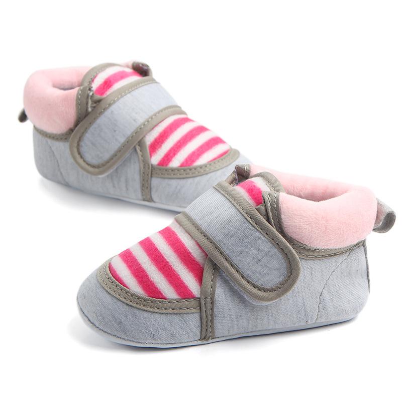 

First Walkers Striped Winter Baby Shoes Cotton Fabric Crib Brand Prewalker Toddler Rubber Sole Slip-on Sneakers Boots