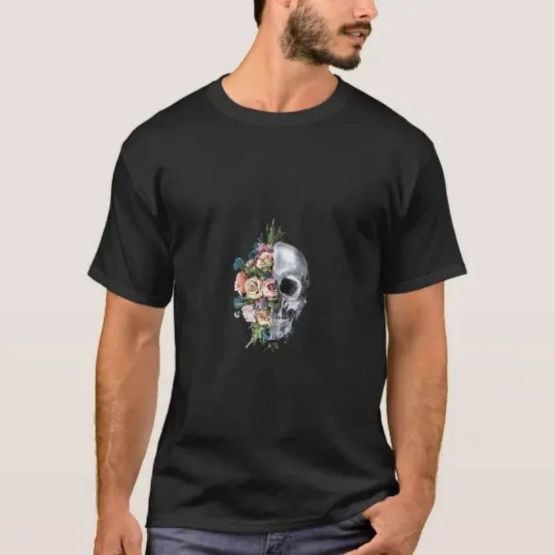 

Flower and Skull Men's 3D Printed T-shirt Visual Impact Party Top Punk Gothic Round Neck High Quality American Muscle Short Sleeve, White;black