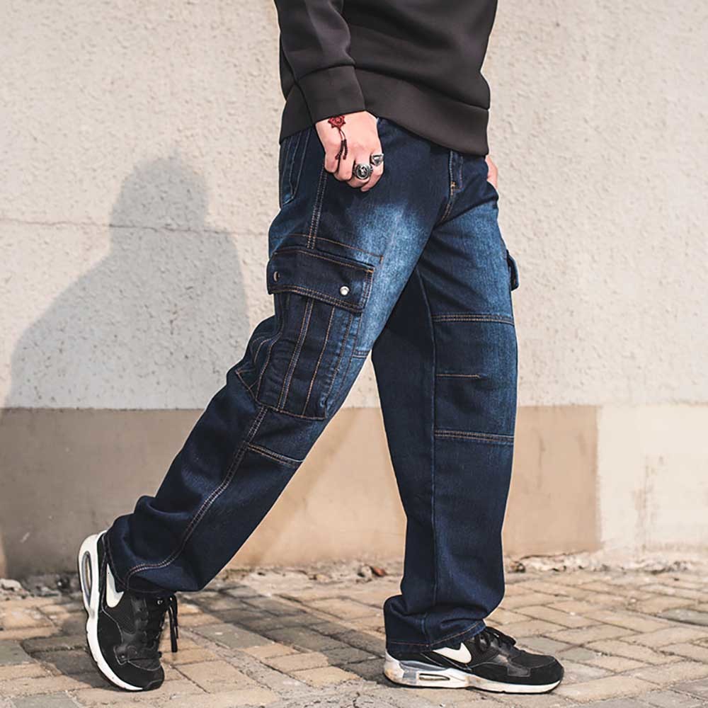 

2021 New Breeze Hiphop Harem Density, Denim Men's Baggy Brem Cargo Pants, Straight Pants. Nvoa, Blue