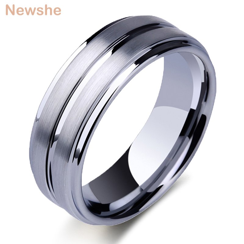 

Newshe Tungsten Carbide Rings For Men Groove Ring 8mm Mens Wedding Band Charm Jewelry Gift Size 8-13 TRX061 210310, Silver