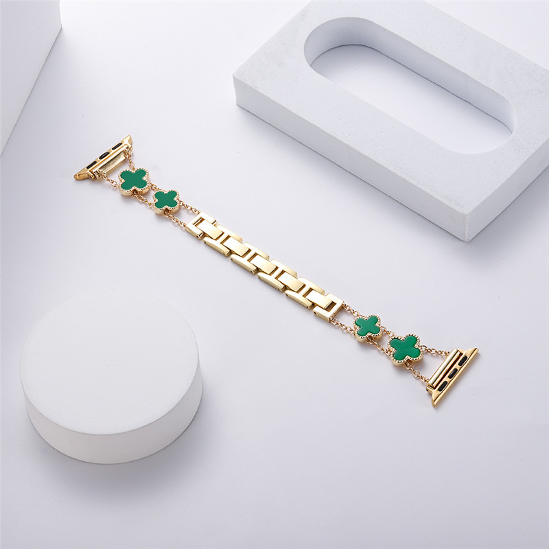 

Metal diamond straps for Apple watch 7 45mm 41mm 6 5 4 SE 44mm 40mm iwatch 3 2 42mm 38mm four-leaf clover Luxury designer watchband strap