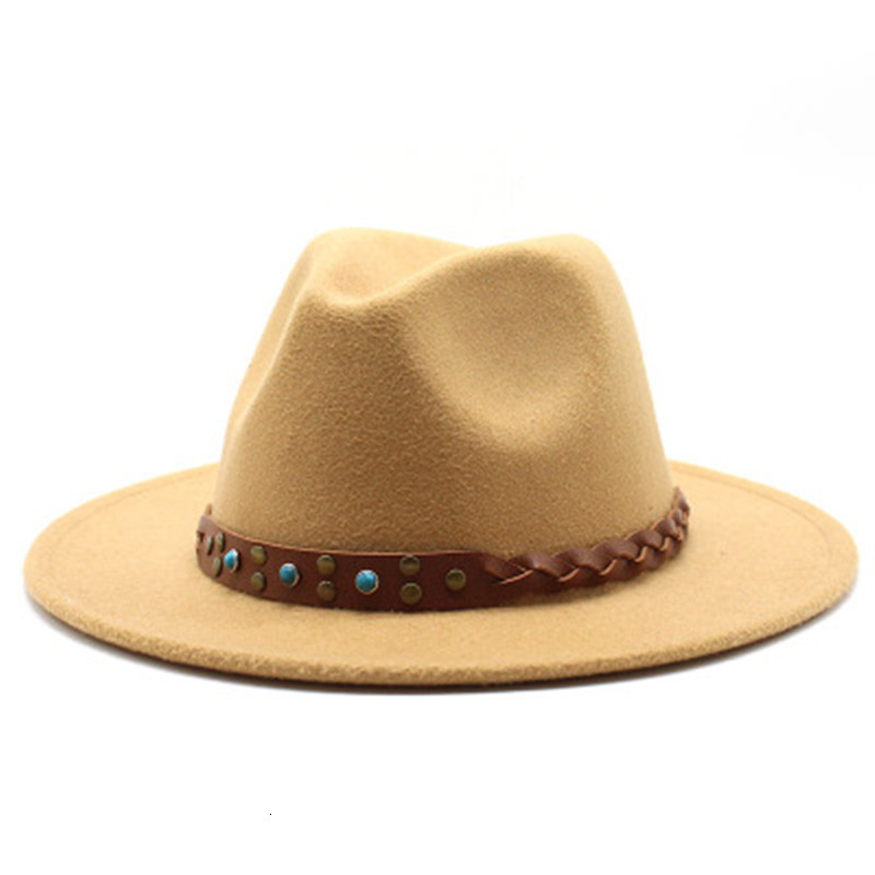 

2021 New Fedora Women's Winter Hats Solid Color Belt Wide Brim Jazz Church Women Men Green White Cowboy Gentlemen Felt Hat Hk8r
