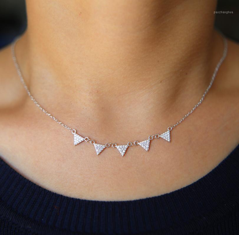 

Delicate Chocker Necklace 925 Sterling Silver Drop Cz Triangle Tassel Short Chain Dainty Geometric Necklaces Jewelry For Women Chokers, Golden;silver