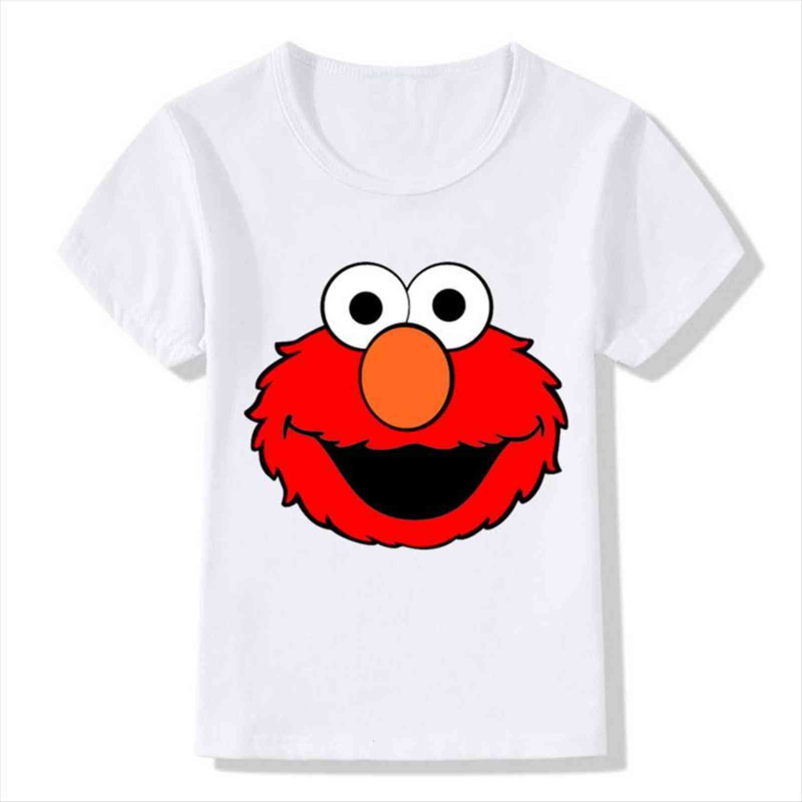 

2 14 Years Children Sesame Street Elmo Print Funny T Shirt Baby Girls Cartoon Summer Tops Kids Casual Clothes, Ooo2413, Whited