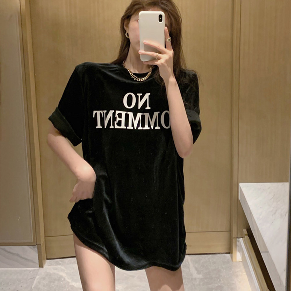 

2021 Popular Simple T-shirt Ffy Spring New News Veet Round Neck Short Sleeve Y5cc, Black