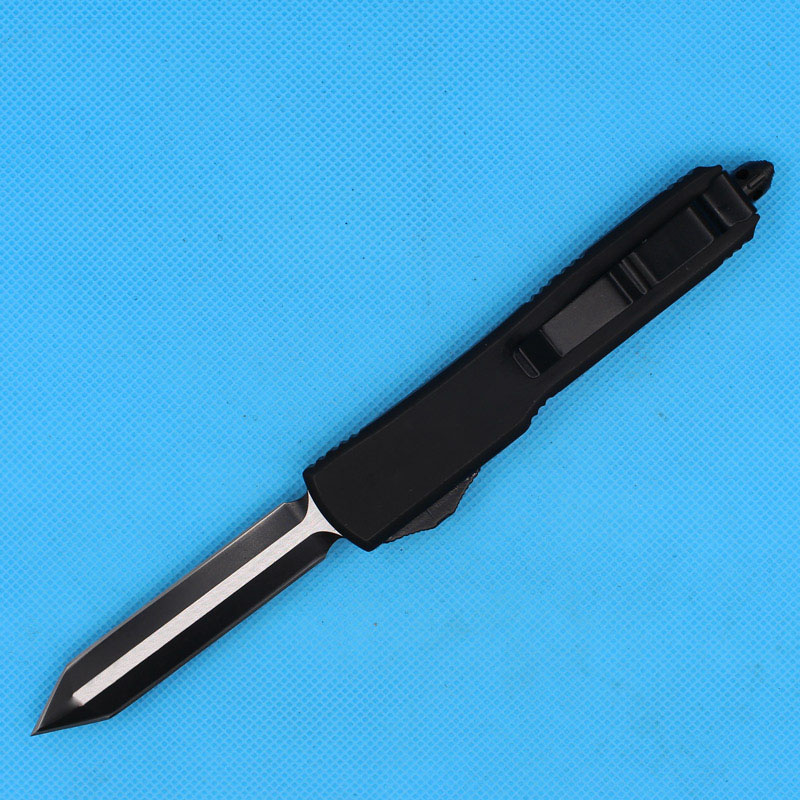 

Top Quality Black Handles Automatic Tactical Knife D2 Steel Two-tone Blade Zinc-alumimum Alloy Handle With Nylon Bag