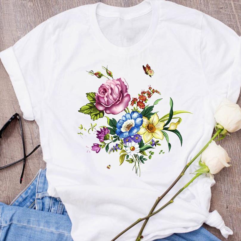

men graphic kawaii floral flower plant printing casual clothes lady tees print clothing female mens, White;black