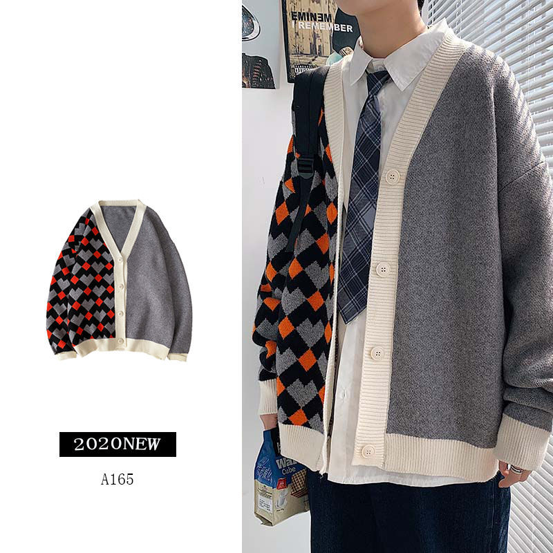 

2021 New Winter Cardigan Men's Warm Fashion Retro Plaid Sweater Jacket Men Streetwear Loose Korean Knitting Sweaters Coat Mens Clothes Int9, Orange