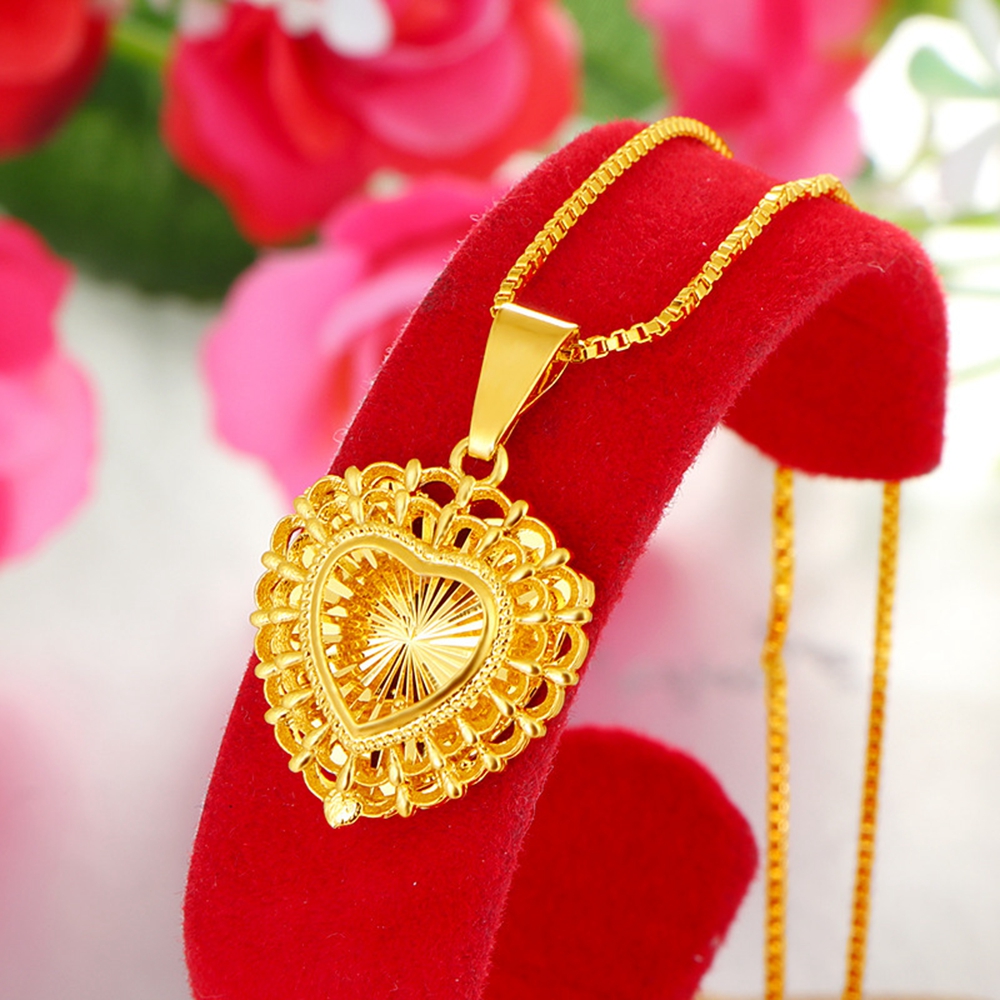 Romantic Heart Pendant Chain Women 18k Yellow Gold Filled Classic Jewelry-image-705738084