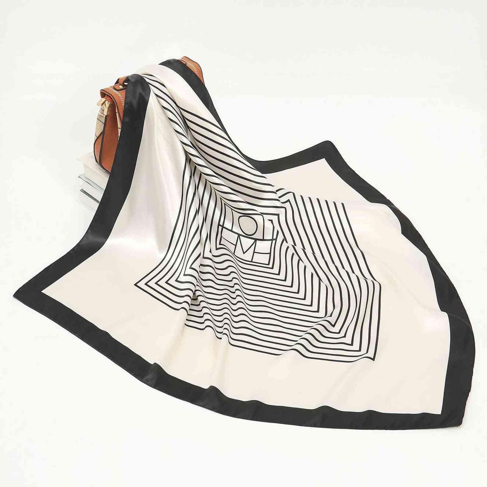 

JTVOVO 2021New 90x90CM Faux Silk Twill Luxury Square Scarf Women's Bohemian Printed Turban Beach Sunscreen Bandana Headscarf Bib Y1108