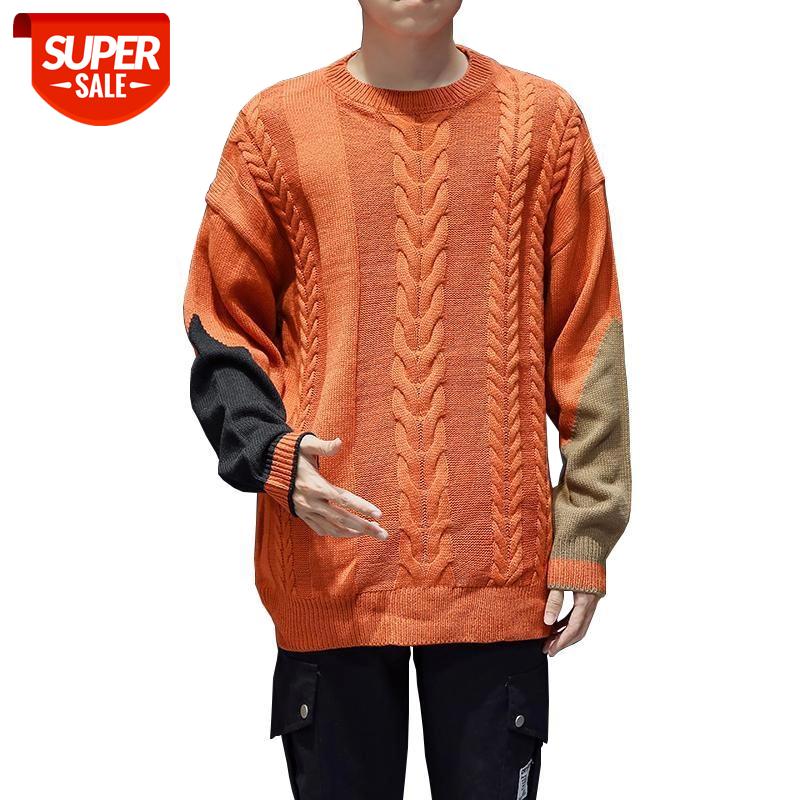 

Mens Pullover Sweater 2020 Autumn Winter Fashion Stitching Color Loose Large Size Sweater Men's Round Neck Casual -3XL #HR3e, White;black