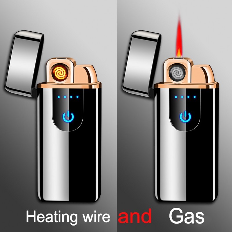 

2021 Both Gas and Eectric ighter Touch Screen Rechargeabe USB ighters Windproof Meta Gas Cigarette ighter Power Dispay