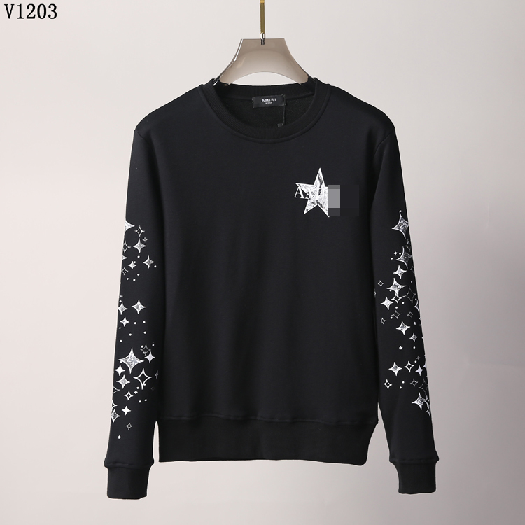 

Amir i 2021 of high street trendy men amiry five-star printing good version round neck Pullover men's sweater, Black