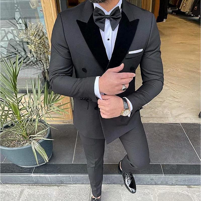 

Men's Suits & Blazers 2 Pieces Regular Slim Fit Grey White Formal Business Suit Groom Prom Double-Breast Tuxedos For Wedding Blazer, Blue