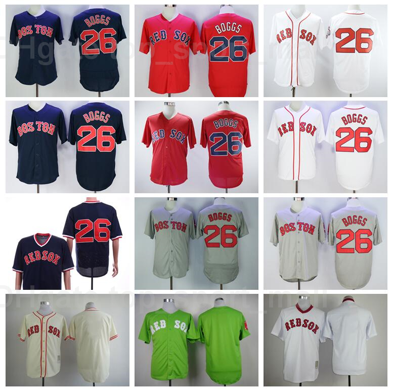 

Retror 1914 1936 1936 1967 Vintage Baseball 26 Wade Boggs Jersey Retire Stitched Pullover Flexbase Cool Base Navy Blue White Red Grey Beige