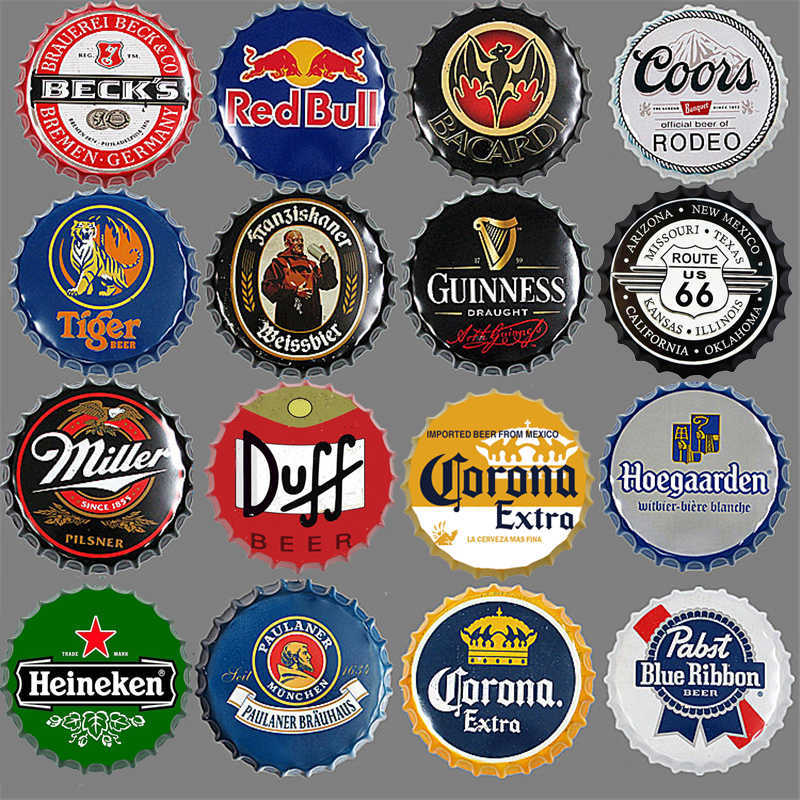 

Famous Beer Brand Print Plate Painting Metal Tin Sign Hanging Craft Beer Cap Signs Bar Pub Club Home Decor Man Cave Wall Plaques