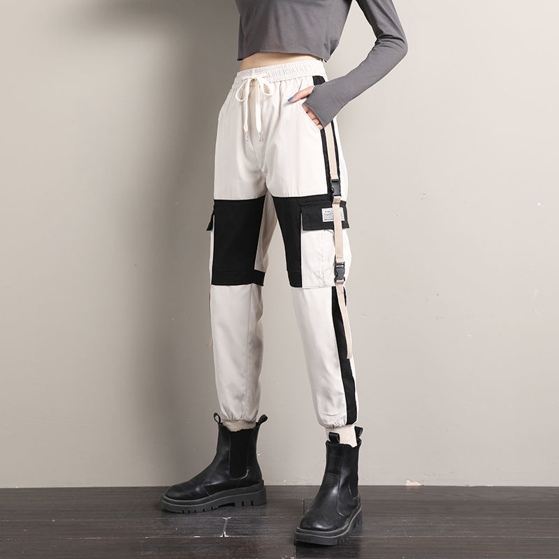 

Streetwear Cargo of Women Casual Black Runner High Waist Drop Female Pants 2021 New Korean Style Ribbons Ladies'pants Aegh, 31 black