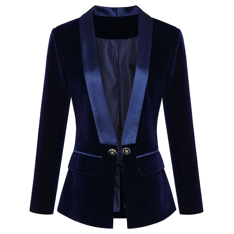 

High-end women suit jacket temperament slim solid color fall and winter clothes elegant ladies blazer Golden velvet 210527